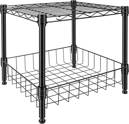 2-Wire Shelving Unit, Multi-Tier Stackable Metal Storage Shelves, Versatile Utility Shelves & Wire Rack for Garage Shelving, Pantry Shelves, Office, Living Room, Garage,Black