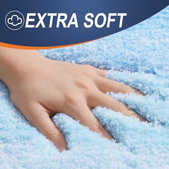 OLANLY Bathroom Rug Set 2 Piece, Soft Absorbent Microfiber Bath Mats and U-Shaped Contour Toilet Rug, Non-Slip, Machine Wash Dry, Plush Shaggy Bath Mats for Bathroom (24"x16"+24"x20", Sky Blue)