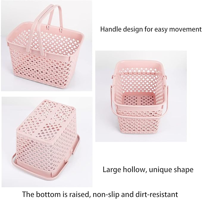 Anyoifax Portable Shower Caddy Tote, Plastic Storage Basket with Handle Bath Organizer Bin for Bathroom, Pantry, Kitchen, College Dorm, Garage - 11.2 x 7.9 x 6.8 in - Pink