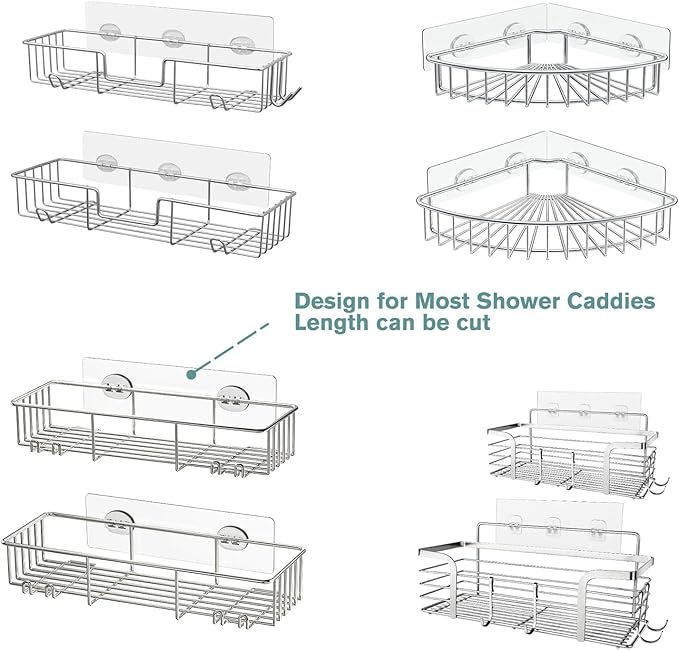 12 Pcs Shower Caddy Adhesive Hooks Replacement Storage Shelf Basket Strips Hook/No Drilling Strong Adhesive & Waterproof Hooks for Bathroom Wall Corner Shelf,Soap Holder,Organizer,Kitchen Racks