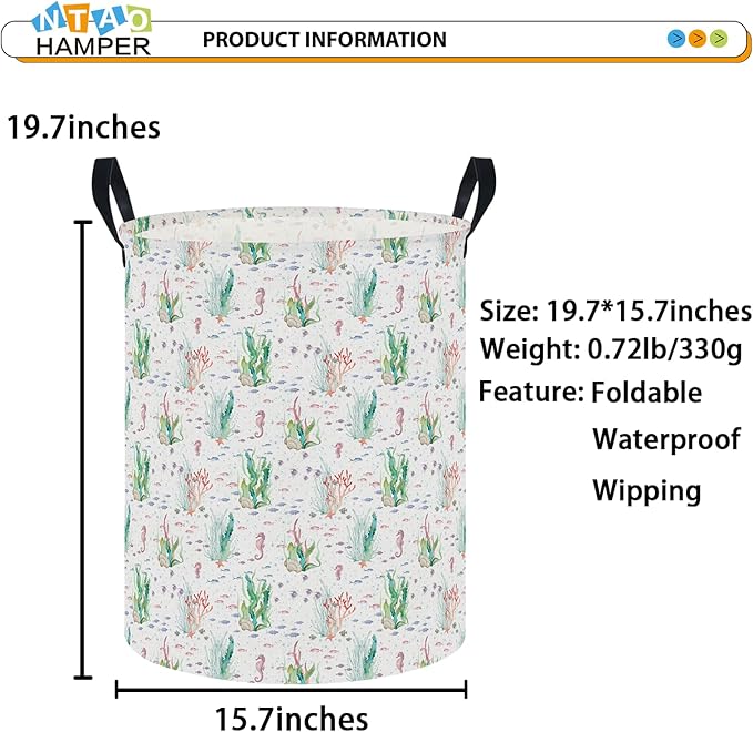 NTAOHAMPER Underwater World Large Laundry Hamper,Laundry Basket,Baby Nursery Hamper,Waterproof Storage Bin,Clothes Organizer Basket,Room Decor(Underwater World）