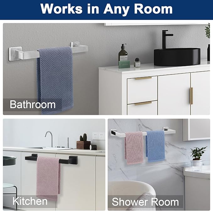 NearMoon Towel Bar, Bath Accessories Premium Thicken Stainless Steel Square Shower Towel Rack for Bathroom, Towel Holder Wall Mounted (1 Pack, Chrome Finish, 12 Inch)