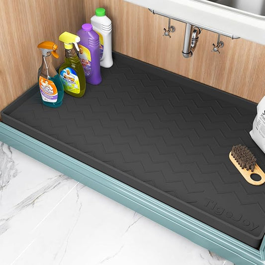 TigeJoy 34" x 19" Under Sink Mats for Kitchen Waterproof, Leak-Proof Silicone Mat Sink Protector and Cabinet Liner, Kitchen Essentials Organizer and Storage, Boot or Shoe Tray, Pet Feeding Mat