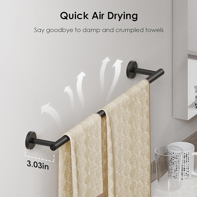 FORIOUS Towel Bar Wall Mounted, 12 inch Stainless Steel Towel Racks for Bathroom, Includes Wall Mounting Hardware (Matte Black, Total Length 14 Inch)