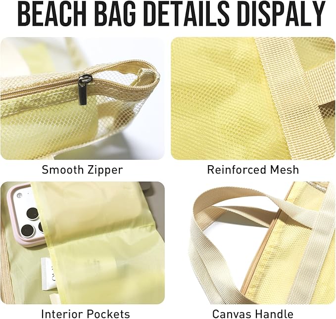 Mesh Shower Caddy, Portable Shower Bag, Quick-Dry Hanging Caddy Bath Organizer with Zipper, Toiletry Bag Essentials for Camping Travel College Dorm Room Gym (Yellow)