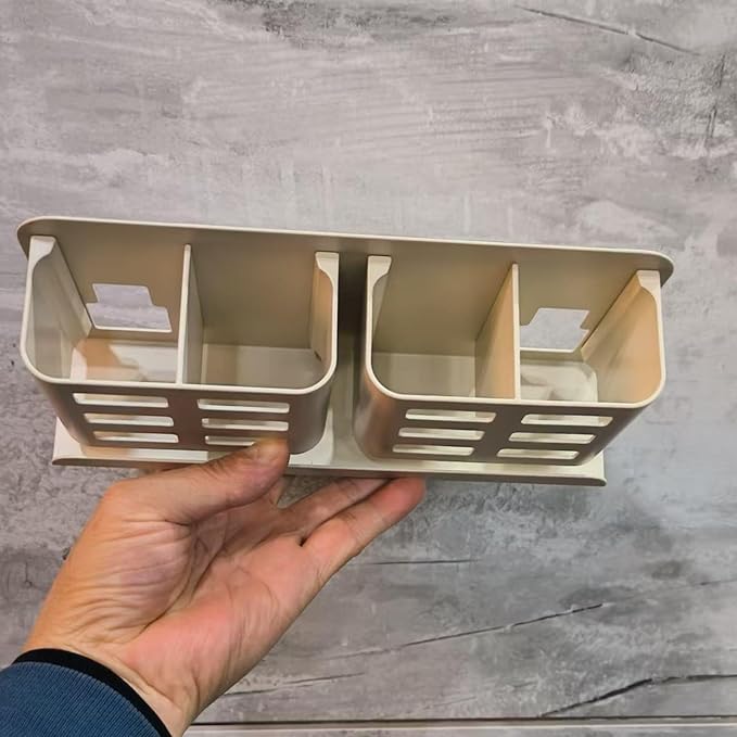 Aluminum Toothbrush Holder Self-Adhesive Wall Mount Bathroom Organizer for Toothbrush, Razor, Comb & Toothpaste. (Cream White