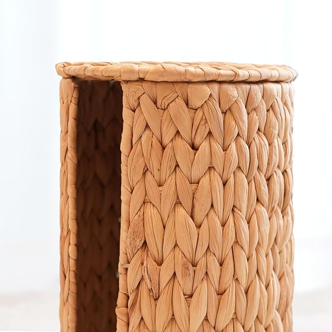PINXIURY Water Hyacinth Paper Roll Holder, Wicker Toilet Paper Holder Stand for Bathroom, 3 Rolls of Toilet Paper Storage, Toilet Roll Holder Stand for Bathroom and Under Sink