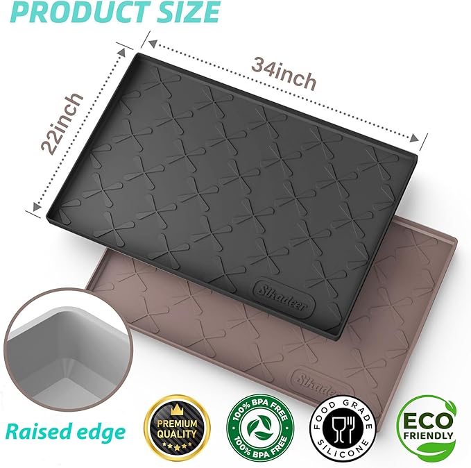 SIKADEER Silicone Under Sink Mats for Kitchen Waterproof 34" x 22", Raised Edge Cabinet Protector Shelf Liner, Pet Feeding Mat Boot Tray Home Organizers and Storage Kitchen Essentials