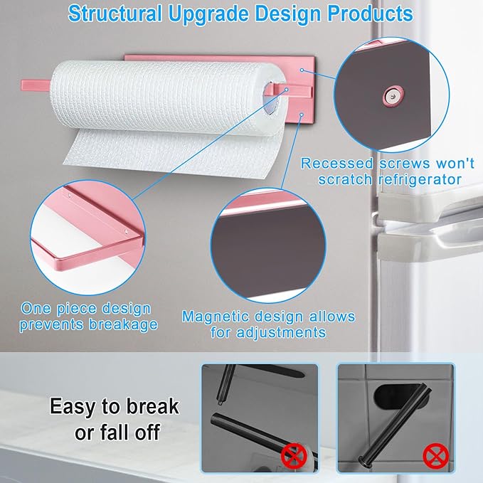 Paper Towel Holder, Toilet Paper Roll Holder Magnetic Towel Rack Wall Mount Fridge Organizer Shelf for Towels Rolls Bar Bathroom Toilet Pantry RV Essentials Kitchen Organizers and Storage Pink