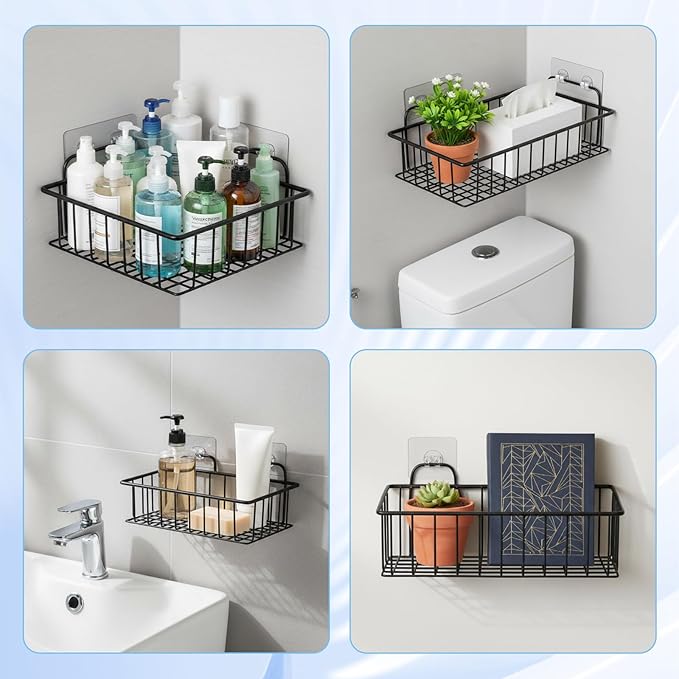 Novabright 40 Pack Shower Caddies Adhesive Replacement Strips Waterproof Strong Adhesive Hooks, No Drilling, Wall Mount Strips for Bathroom Storage Shelves Soap Holder Kitchen Rack Organizer