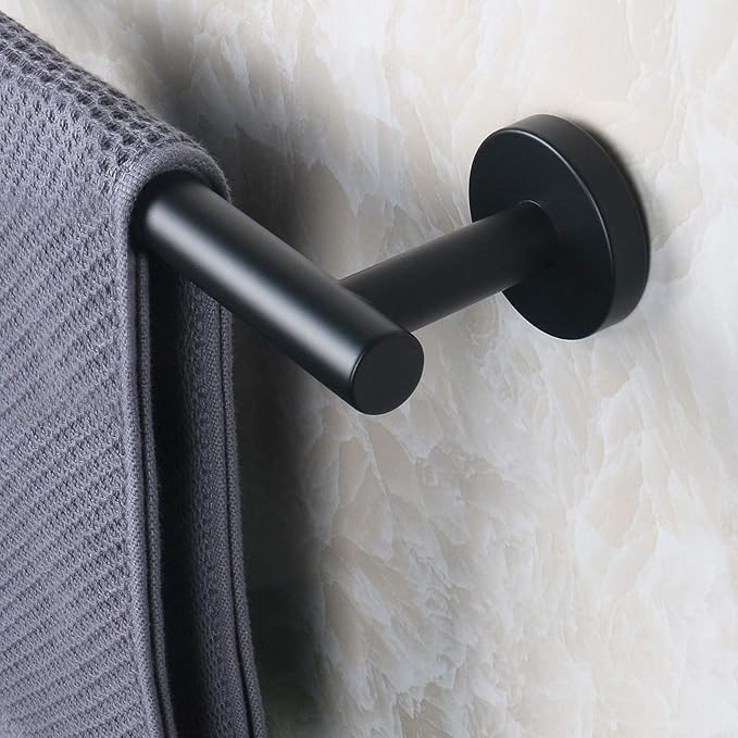 NearMoon Bath Towel Bar, Thicken Stainless Steel Shower Towel Rack Holder Wall Mounted for Bathroom, 24-lnch Overall Length-21-lnch Usable Hanging Space (2 Pack, Matte Black)