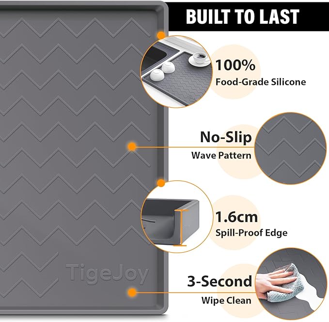 TigeJoy 34" x 22" Under Sink Mats for Kitchen Waterproof, Leak-Proof Silicone Mat Sink Protector and Cabinet Liner, Kitchen Essentials Organizer and Storage, Boot or Shoe Tray, Pet Feeding Mat