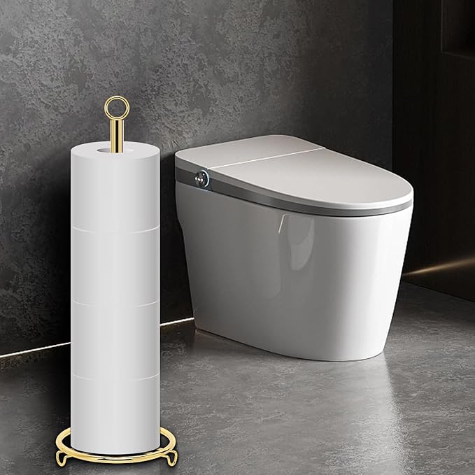 Bath Toilet Paper Holder, Metal Toilet Tissue Roll Organizer Storage, Tissue Paper Holder Stand for Bathroom/Kitchen Countertop, 21" H (Gold)