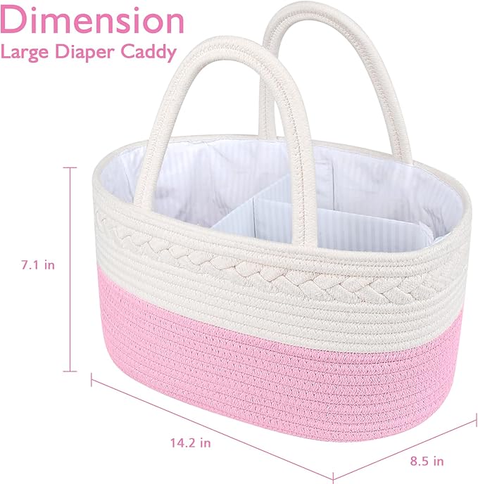 ABenkle Diaper Caddy Organizer, Boho Rustic Cotton Rope Nursery Baby Basket, Changing Table Organizer for Baby Diaper Storage and Baby Shower
