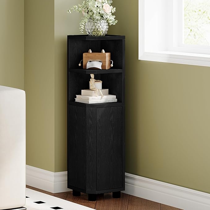 Hzuaneri Corner Cabinet, Small Bathroom Corner Cabinet with Doors, Narrow Storage Cabinets with Adjustable Shelves, Bathroom Organizers and Storage for Small Space, Black BC20004X
