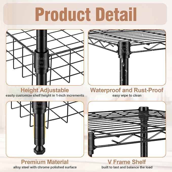 2-Wire Shelving Unit, Multi-Tier Stackable Metal Storage Shelves, Versatile Utility Shelves & Wire Rack for Garage Shelving, Pantry Shelves, Office, Living Room, Garage,Black