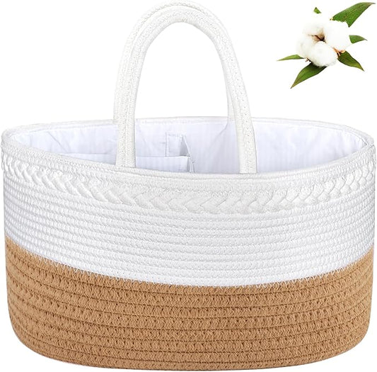 ABenkle X-Large Diaper Caddy Organizer, Boho Rustic Cotton Rope Nursery Baby Basket, Changing Table Organizer for Baby Diaper Storage and Baby Shower