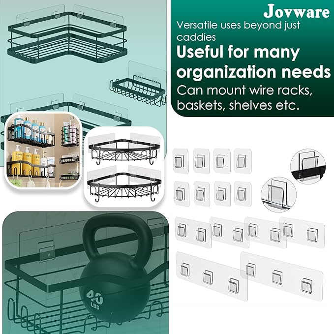 14 Pack Shower Caddy Adhesive Replacement, Strong Adhesive Shower Shelf and Hooks, No Drilling Adhesive for Shower Organizer, Soap Holder, Sponge Holder and Kitchen Rack