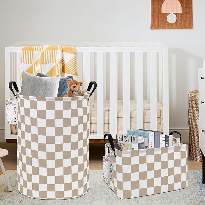 Storage Bins,Nursery Hamper Canvas Laundry Basket Foldable with Waterproof PE Coating Storage Baskets for Boys and Girls, Office, Bedroom, Clothes,Toys(Rec-Beige flag ）