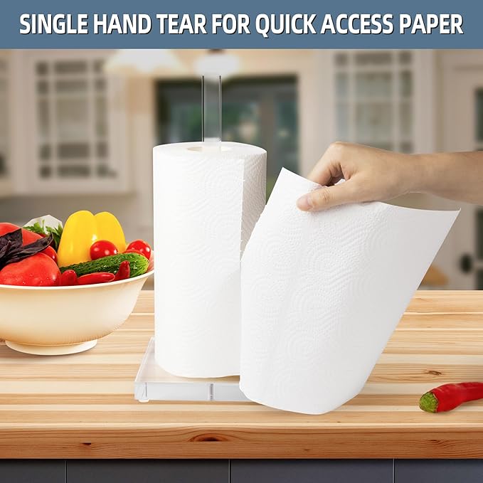Antimbee Transparent Acrylic Paper Towel Stand Holder, Freestanding Tabletop Roll Paper Tower Holder, Countertop Paper Towel Dispenser for Kitchen, Bathroom, Coffee Table (Pack of 2)