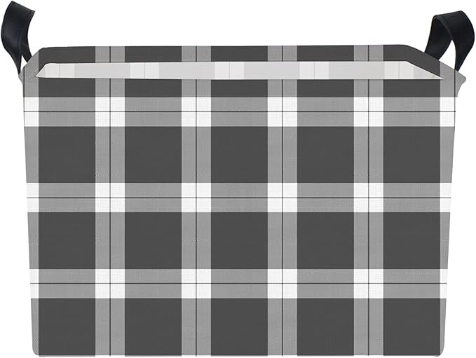 NTAOHAMPER Rectangular Storage Basket Empty,Storage Bin with Handles,Room Decor,Gift Basket,Book Box(Black Grey White Plaid)