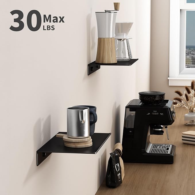 Danpoo 8 inch Small Floating Shelves for Wall Organizer & Storage, Mini Display Shelves, Metal Wall Shelves for Bathroom, Living Room, Kitchen, Bedroom(Matte Black, 2-Pack)