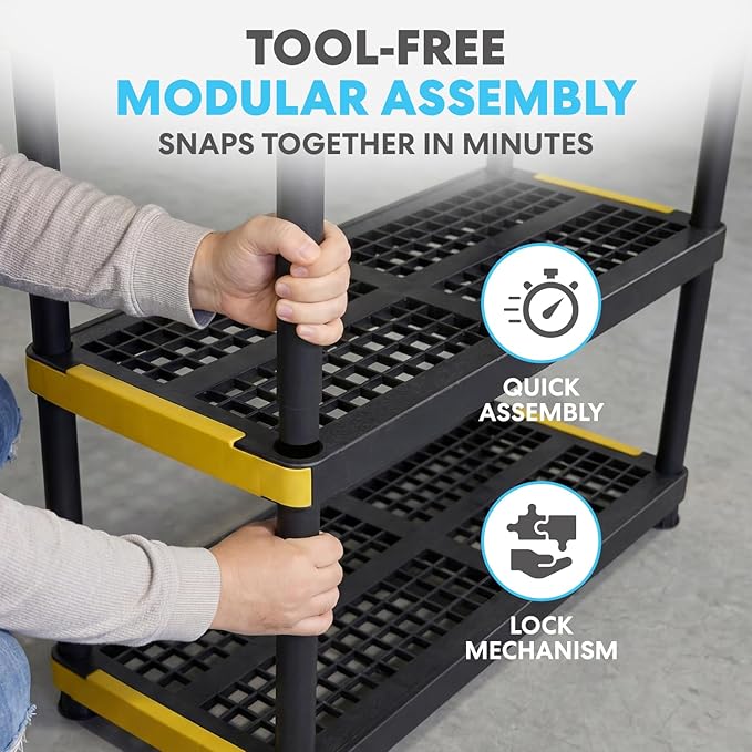Simpli-Magic 5-Tier Heavy Duty Plastic Storage Shelving Unit, Garage & Basement Organizer, Modular Rack, 36 x 18 x 75 Inches, 200 lbs per Shelf, 1000 lbs Total Capacity