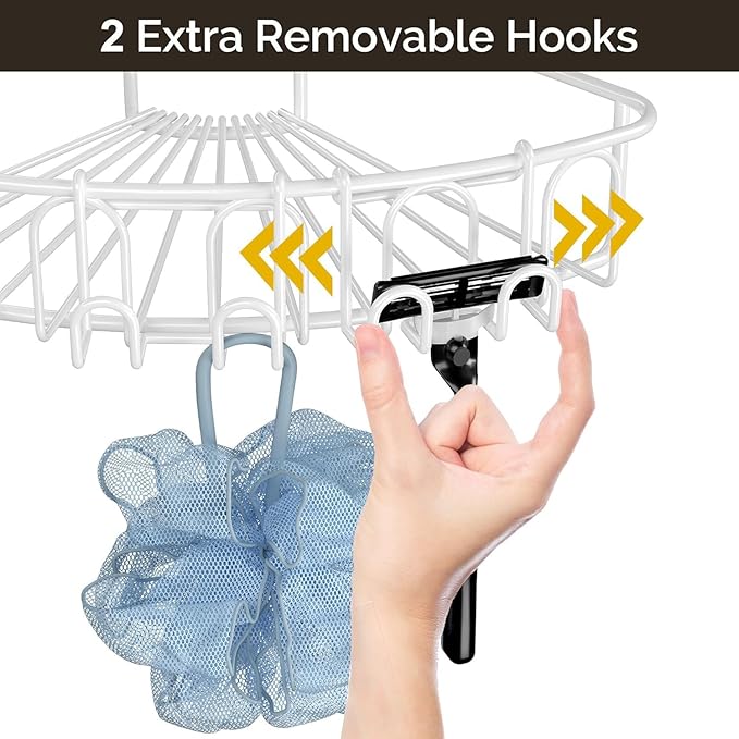 Orimade Corner Shower Caddy Stainless Steel with Hooks Wall Mounted Bathroom Shelf Storage Organizer Adhesive No Drilling 3 Pack, White Only for 90-Degree Corner