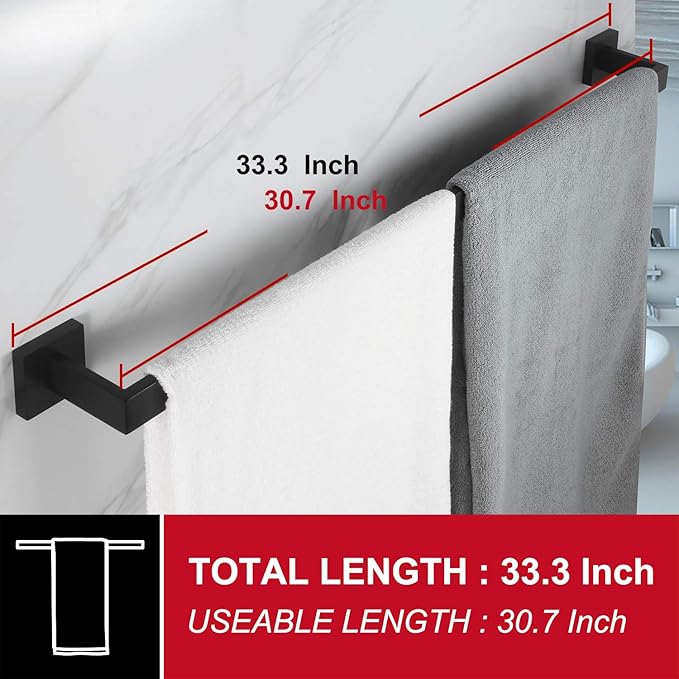 KOKOSIRI 32-Inch Single Towel Bar, Bathroom Kitchen Towel Holder, Wall Mounted SUS304 Stainless Steel Towel Rack, Matte Black, B4003BK-L32