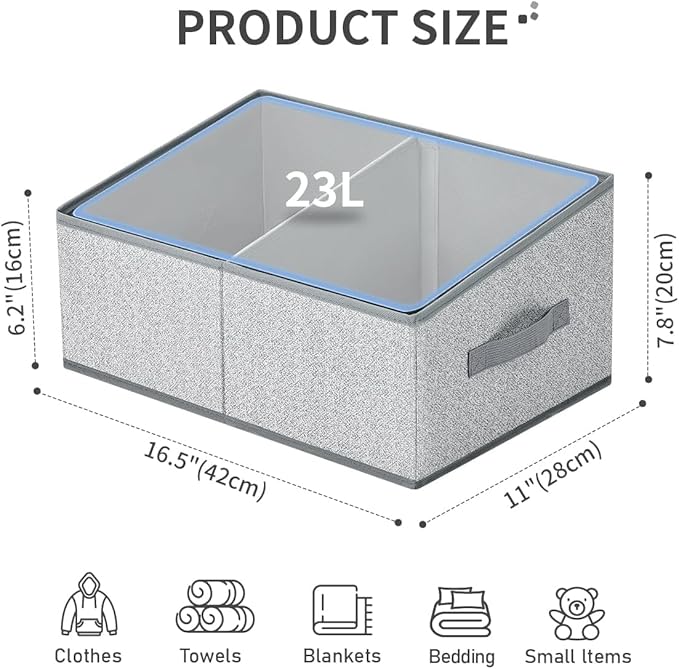 DIMJ Trapezoid Storage Bins for clothes - 4 Packs Closet Organizers and Storage Baskets, Foldable Closet Baskets with Handles and Divider, Closet Storage Bin Toybox for Shelves Living Room Bedroom