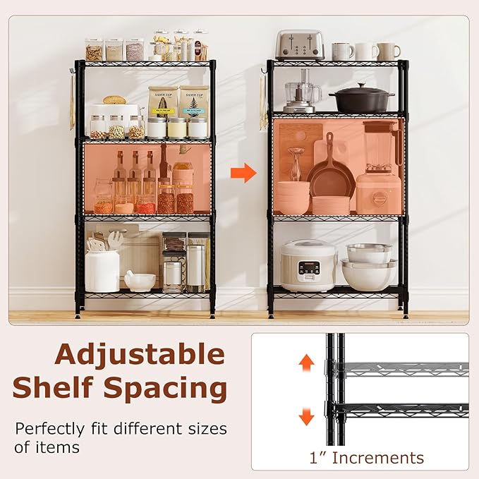 GOFLAME 4-Tier Metal Storage Shelving Unit, Heavy-Duty Adjustable Utility Shelf with V-Shaped Wire Rack, 600 LBS Storage Organizer for Home, Kitchen, Garage, Basement, 23.5”L x 13.5”W x 42.5”H