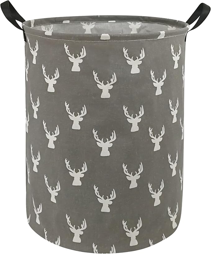 Kids Laundry Hamper Clothes Gift Basket Storage Laundry Baskets Organizer Bin with Handles for Nursery Room (Grey deer)