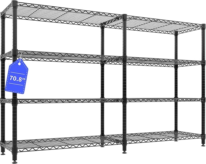 59.5" H 4-Tier Metal Storage Rack, Heavy Duty Wire Shelving Unit with Adjustable Shelves, 1325 Lbs Capacity for Kitchen, Pantry, Bedroom, or Corner Organization