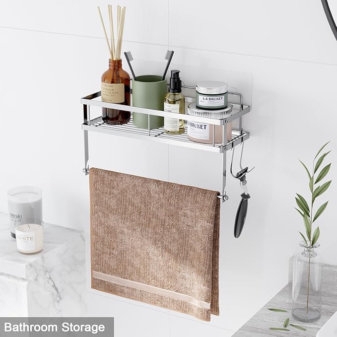 ESOW Paper Towel Holder with Shelf Storage, Adhesive Wall Mount 2-in-1 Basket Organizer for Kitchen & Bathroom, Durable Metal Wire Design, Stainless Steel 304 Brushed Nickel Finish