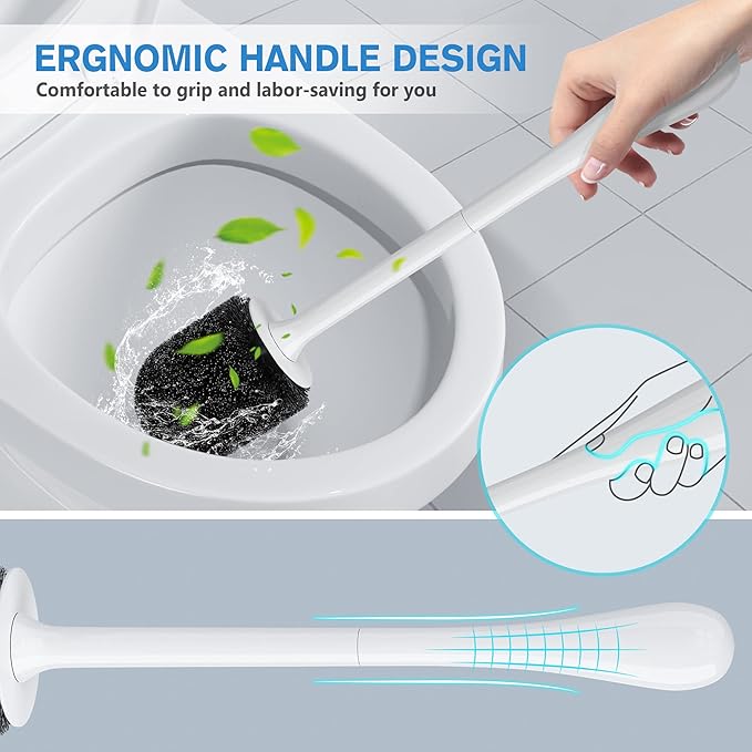 Toilet Brush and Holder 2 Pack, Toilet Brush with Ventilated Holder, Toilet Bowl Brush with Long and Large Handle for Bathroom-Toilet-Cleaning-Bristles-Comfortable