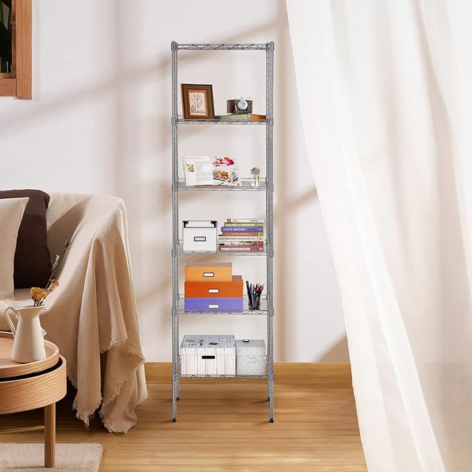 5-Tier Storage Shelves, Wire Metal Shelving Unit with Adjustable Shelves, 750 lbs Capacity, Heavy Duty Storage Rack for Kitchen, Pantry, Garage, Bathroom, Office Organization, 16.7" L×11.8" W×47.6" H