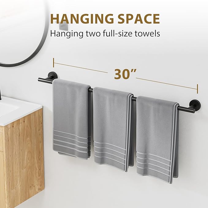 Luxbaro Matte Black Towel Bar 30 Inch, Thicken Towel Rack for Bathroom Wall, SUS304 Stainless Steel Towel Rod, Modern Home Decor (Total Length 32-Inch)