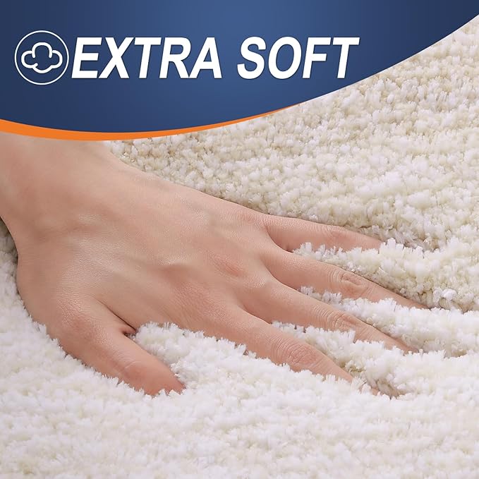 OLANLY Bathroom Rug Set 2 Piece, Soft Absorbent Microfiber Bath Rug Set, Non-Slip, Machine Wash Dry, Plush Shaggy Bath Mats for Bathroom (47"x20"+24"x16", Light Beige)