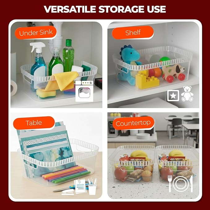 Tribello Modern Cabinet Organizers And Storage Pantry Shelf Organizer - Clear Plastic Storage Bins - (Medium - 12” X 8” X 4”)