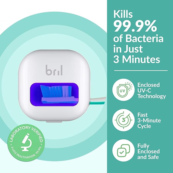 Bril UV-C Toothbrush Cleaner and Holder – Wall Mounted Toothbrush Head Cover, Electric & Manual Brush Cleaner Cover Case with Magnetic Mount, Portable, Durable, Rechargeable, Universal Fit – Multipack