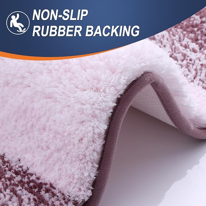 OLANLY Bathroom Rug Set 2 Piece, Soft Absorbent Microfiber Bath Mats and U-Shaped Contour Toilet Rug, Non-Slip, Machine Wash Dry, Plush Shaggy Bath Mats for Bathroom (24"x16"+24"x20", Mauve)