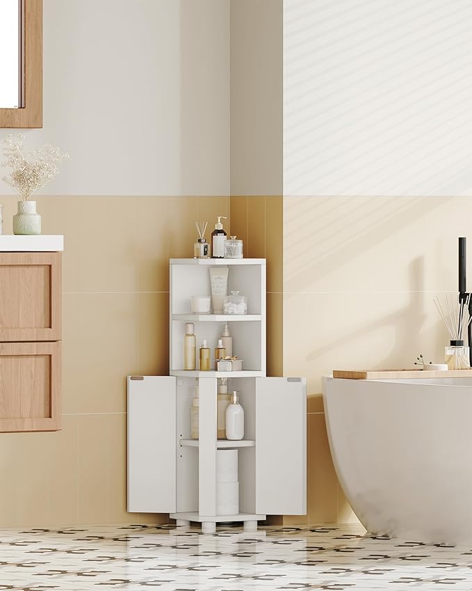Hzuaneri Corner Cabinet, Small Bathroom Corner Cabinet with Doors, Narrow Storage Cabinets with Adjustable Shelves, Bathroom Organizers and Storage for Small Space, White BC20003X