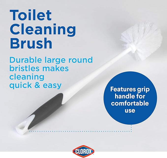 Clorox Toilet Plunger and Brush Bowl Set with Holder Caddy Storage for Cleaning Bathroom and Unclogging Toilets, White and Gray