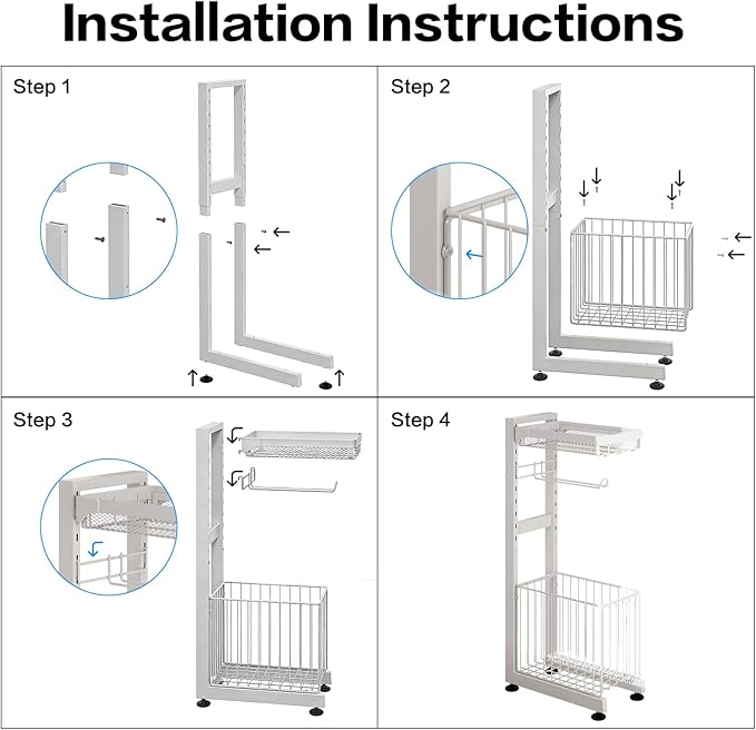 Toilet Paper Holder Stand with Storage Shelf - Multi Tier Metal Toilet Paper Stand with Large Basket for Tissue Rolls, Wipes (White)