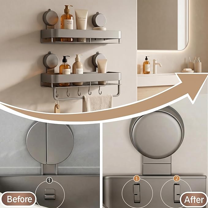 Stainless Steel Wall Mounted Bathroom Shelves with Removable Hooks and Tools