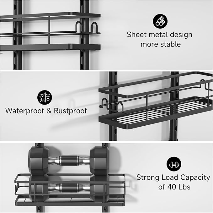 3 Tier Hanging Shower Head Caddy, Adjustable Hanging Shower Caddy Over Showerhead, Standing Shower Caddy No Drilling Handing Racks Rustproof for Bathroom Shampoo Soap Storage