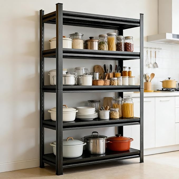 Bakers Rack, Heavy Duty 5-Tier Kitchen Stand, Adjustable Metal Kitchen Shelf Organizer, Industrial Utility Rack for Dish Storage, Spice Jars, Coffee Bar Organization (71" Hx 35.4" W x13.7 D)