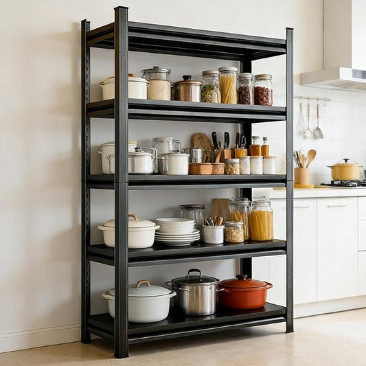 Bakers Rack, Heavy Duty 5-Tier Kitchen Stand, Adjustable Metal Kitchen Shelf Organizer, Industrial Utility Rack for Dish Storage, Spice Jars, Coffee Bar Organization (71" Hx 35.4" W x13.7 D)