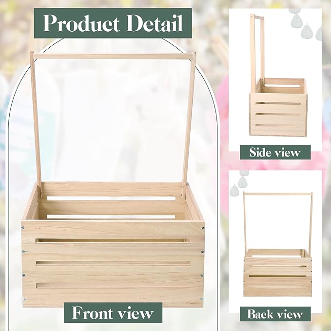 Suzile Wooden Baby Shower Crate Closet Wood Basket for Gifts with Handle Boy Girl Clothes Gender Reveal Storage Box for Newborn New Parent(Wood Color)