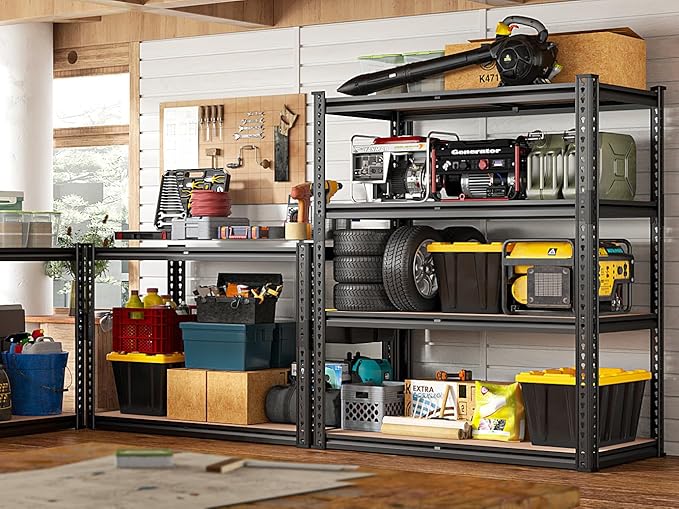 REIBII 40" W Garage Shelving,Heavy Duty Storage Shelves Adjustable Metal Shelves,4 Tier Garage Shelves 2000LBS,Metal Shelf for Basement Warehouse Closet Pantry Kitchen 40" W × 20''D × 60''H